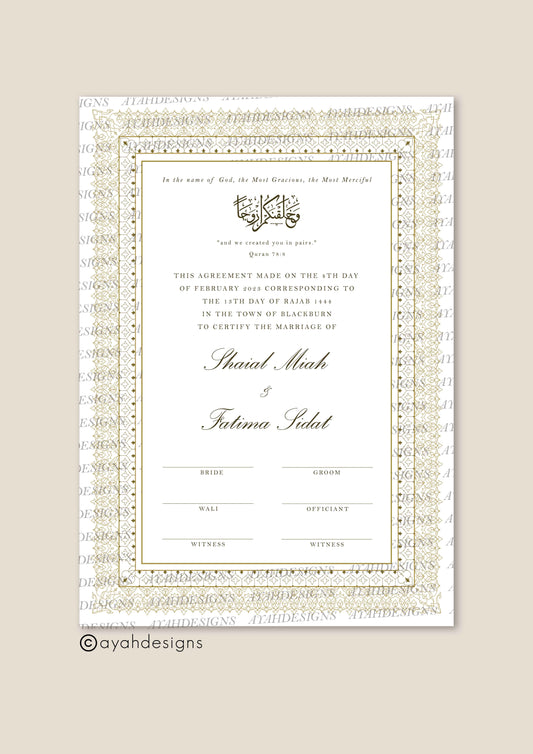 Personalised Luxury Nikkah Certificate - Baleeqh
