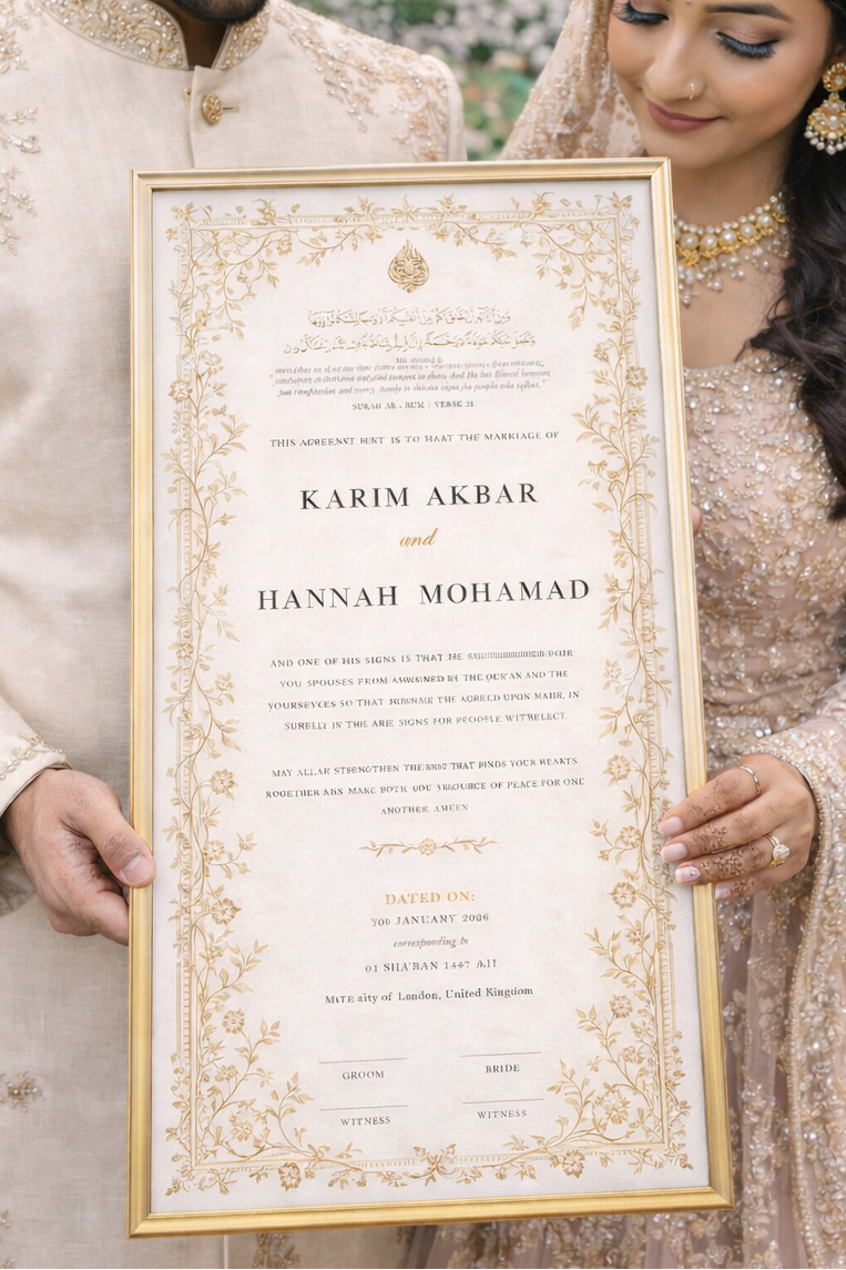 Personalised Luxury Large Nikkah Certificate - Farah (Gold)