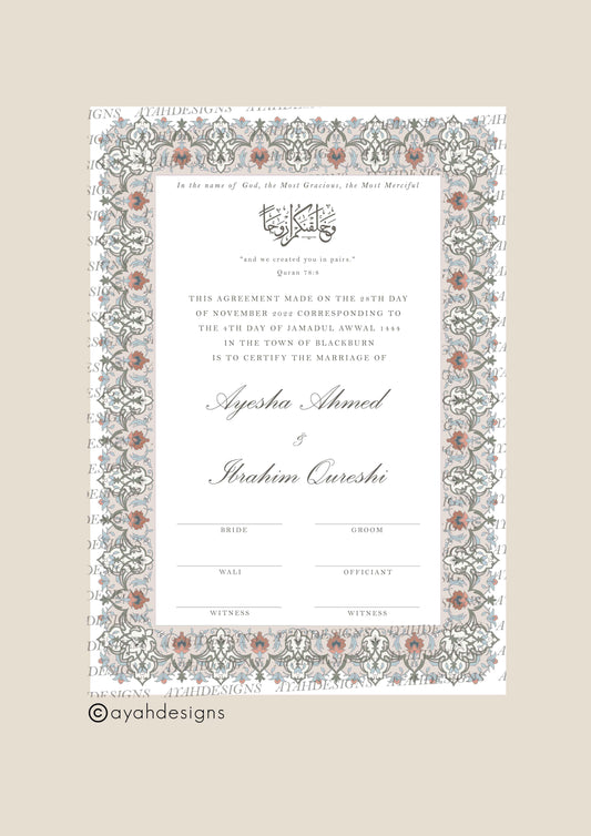 Personalised Luxury Nikkah Certificate - Habib