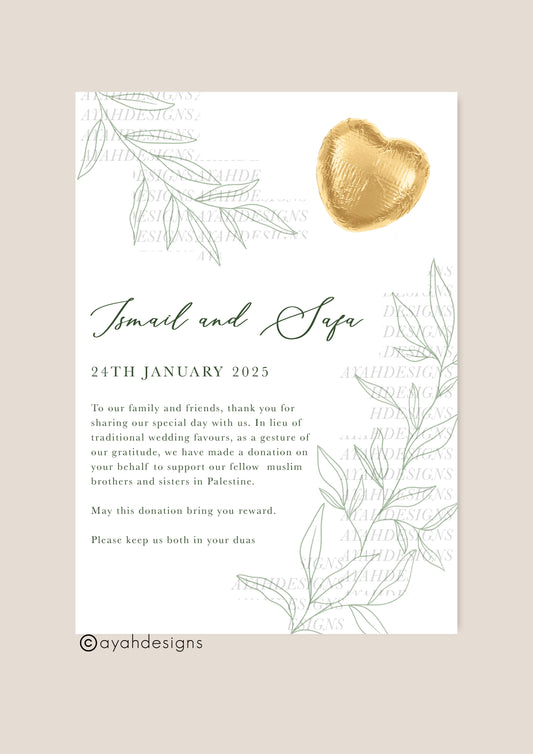 In Lieu of Favours, Chocolate Favours, Charity Wedding Favours, Wedding favor, Nikkah Favors, Katb Kitab Favour, Engagement Gold Chocolate, Chocolate Gift, Pretty Wedding Favor, Islamic wedding favours , Muslim wedding favours , Gold Foiled Chocolate Hearts Token Favours on Premium Textured Card, 25x Personalised chocolate wedding Favours, Walima Favours, Mendhi Favours, Eid Favours, Umrah, Nikkah Favours