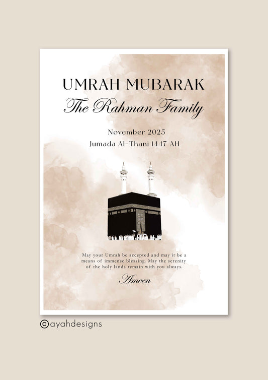 Personalised Umrah Print - Watercolour Design