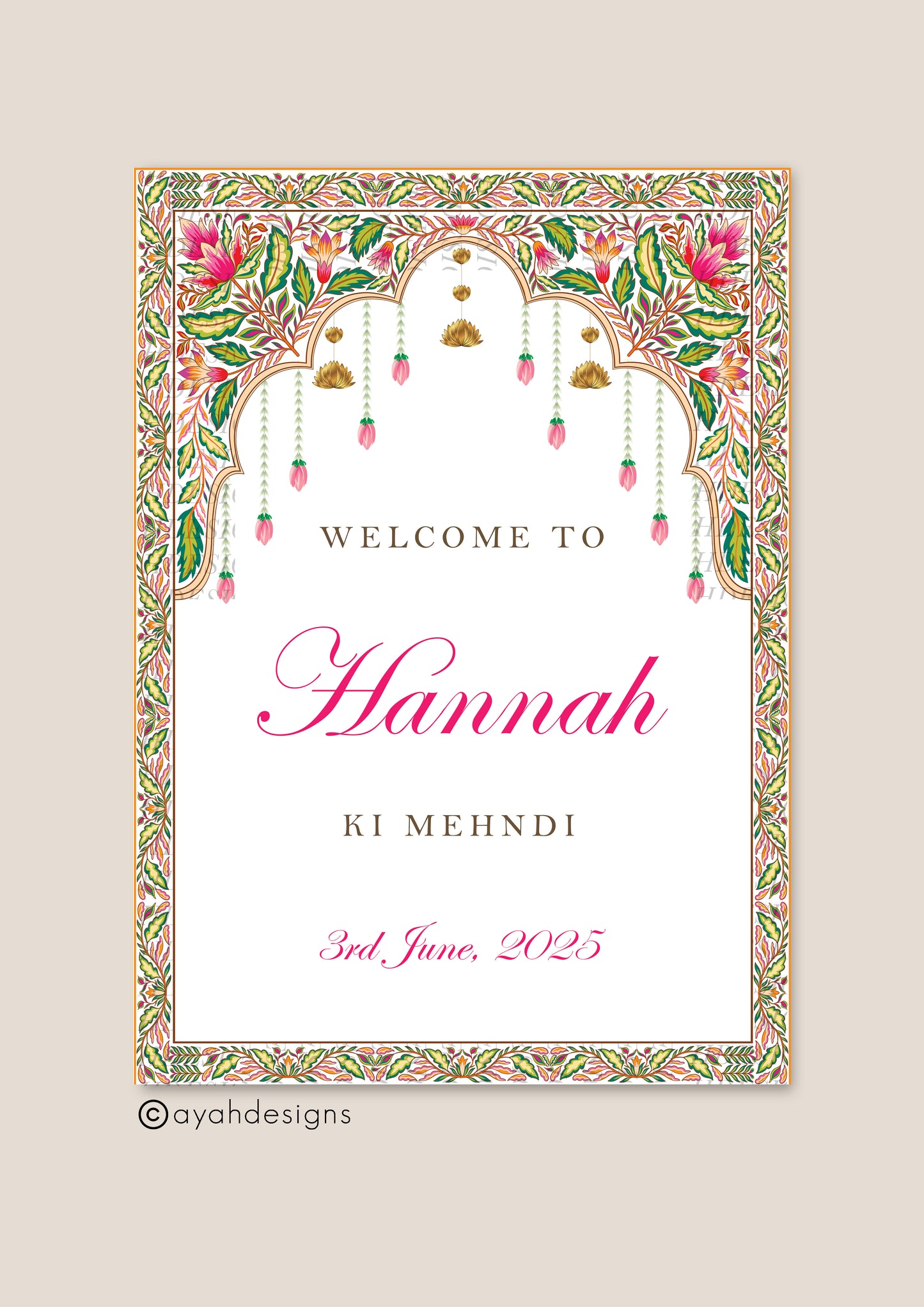 Mehndi Welcome Sign - Jamila