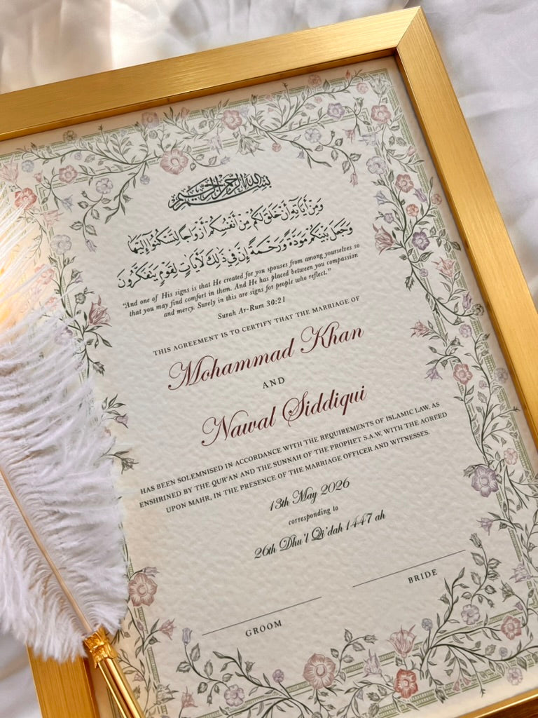 Personalised Luxury Nikkah Certificate - Farah