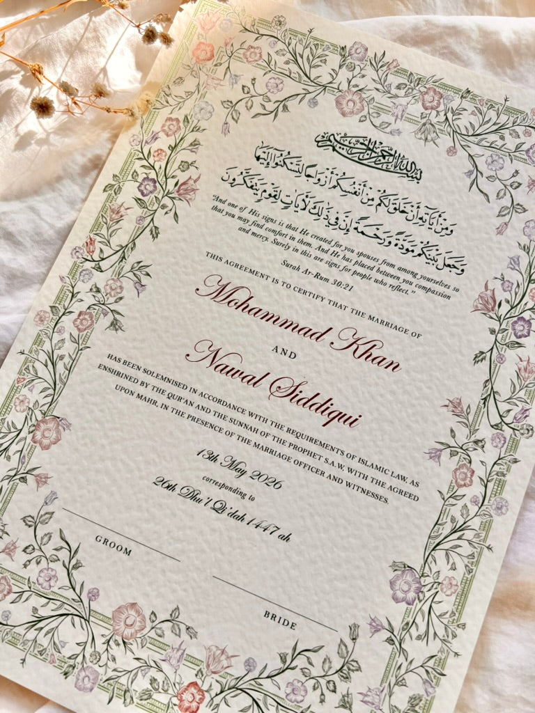 Personalised Luxury Nikkah Certificate - Farah