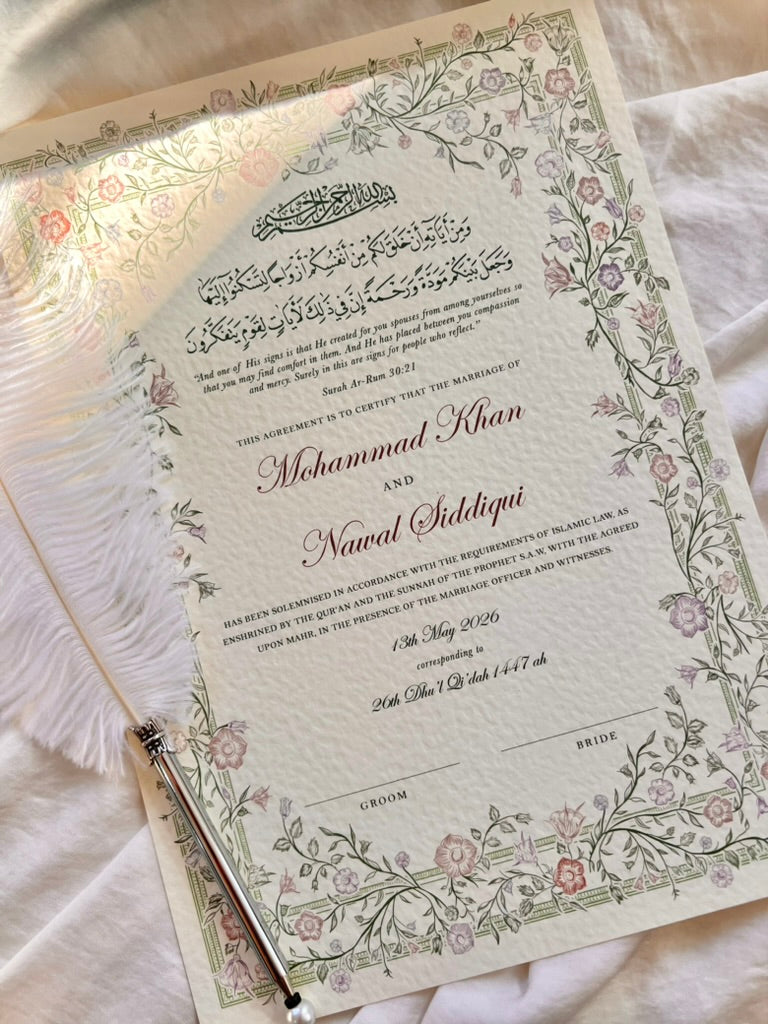 Personalised Luxury Nikkah Certificate - Farah