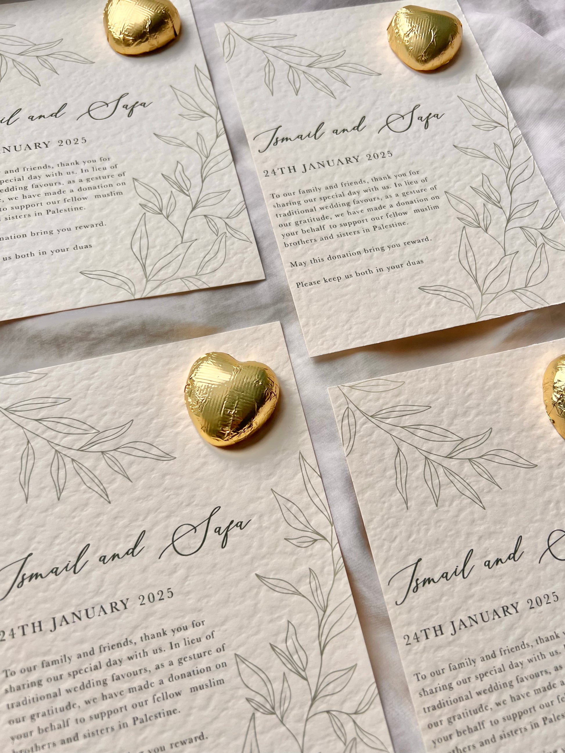 Nikkah favour, Ameen favor, Aqiqah favours, Mawlut favor, Bridal Shower favour, Baby Shower favours, Wedding favour, Birthday favor, Welcome Party favours, Housewarming favours, Engagement favor, Ramadan favours, Eid favours, Quran Graduation gifts, Umrah/Hajj favor, Islamic wedding favours , Muslim wedding favours , Gold Foiled Chocolate Hearts Token Favours on Premium Textured Card, 25x Personalised chocolate wedding Favours, Walima Favours, Mendhi Favours, Eid Favours, Umrah, Nikkah Favours