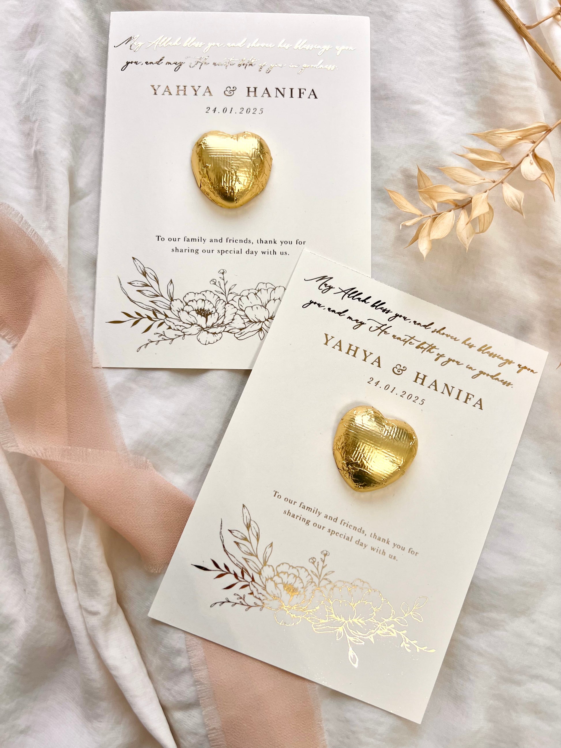 Nikkah favor, Turkish wedding favor, Asian wedding favour, Indian wedding favour, arab wedding gift, Arabic wedding favor, Muslim wedding gift, nikkah gift, luxury chocolate gifts, elegant wedding favour, nikkah nama, kateb kitab favour, Islamic wedding favours , Muslim wedding favours , Gold Foiled Chocolate Hearts Token Favours on Premium Textured Card, 25x Personalised chocolate wedding Favours, Walima Favours, Mendhi Favours, Eid Favours, Umrah, Nikkah Favours
