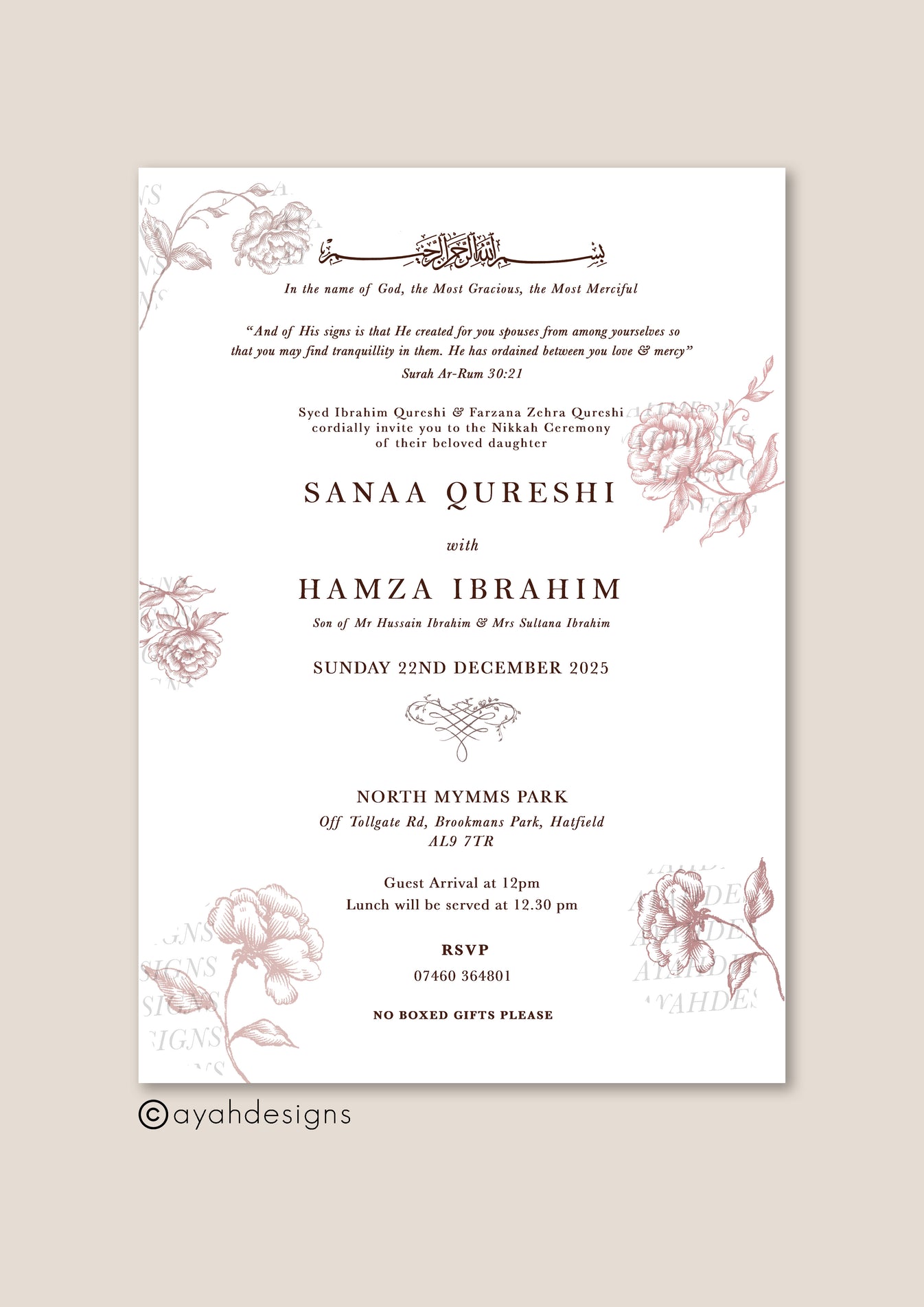 Wedding Invitation Sahar Ayah Designs