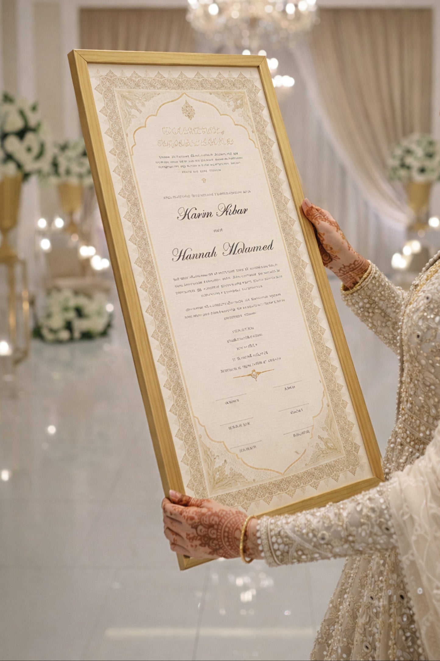 Personalised Luxury Large Nikkah Certificate - Mira (Gold)