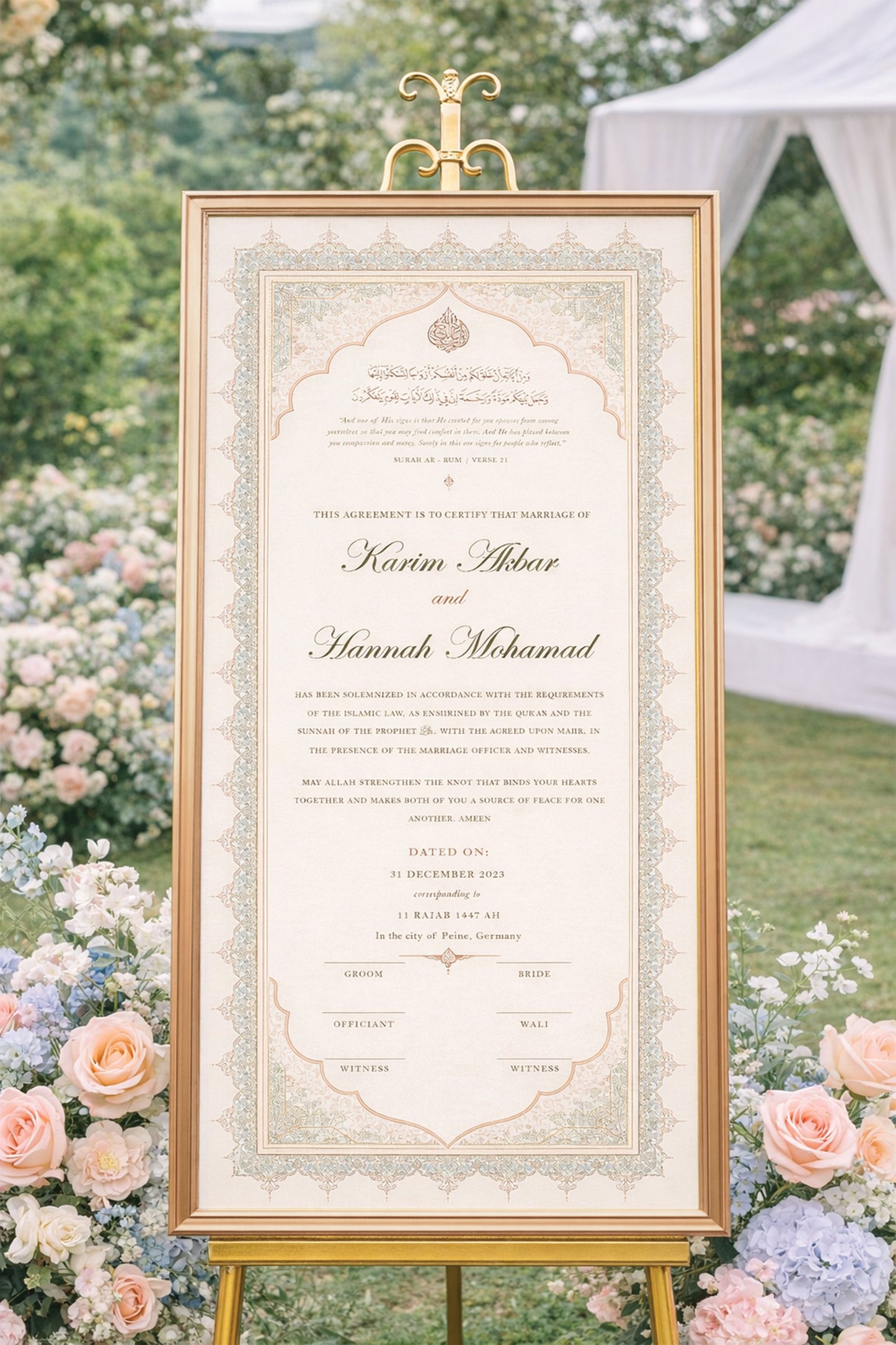 Personalised Luxury Large Nikkah Certificate - Mira (Pastel)