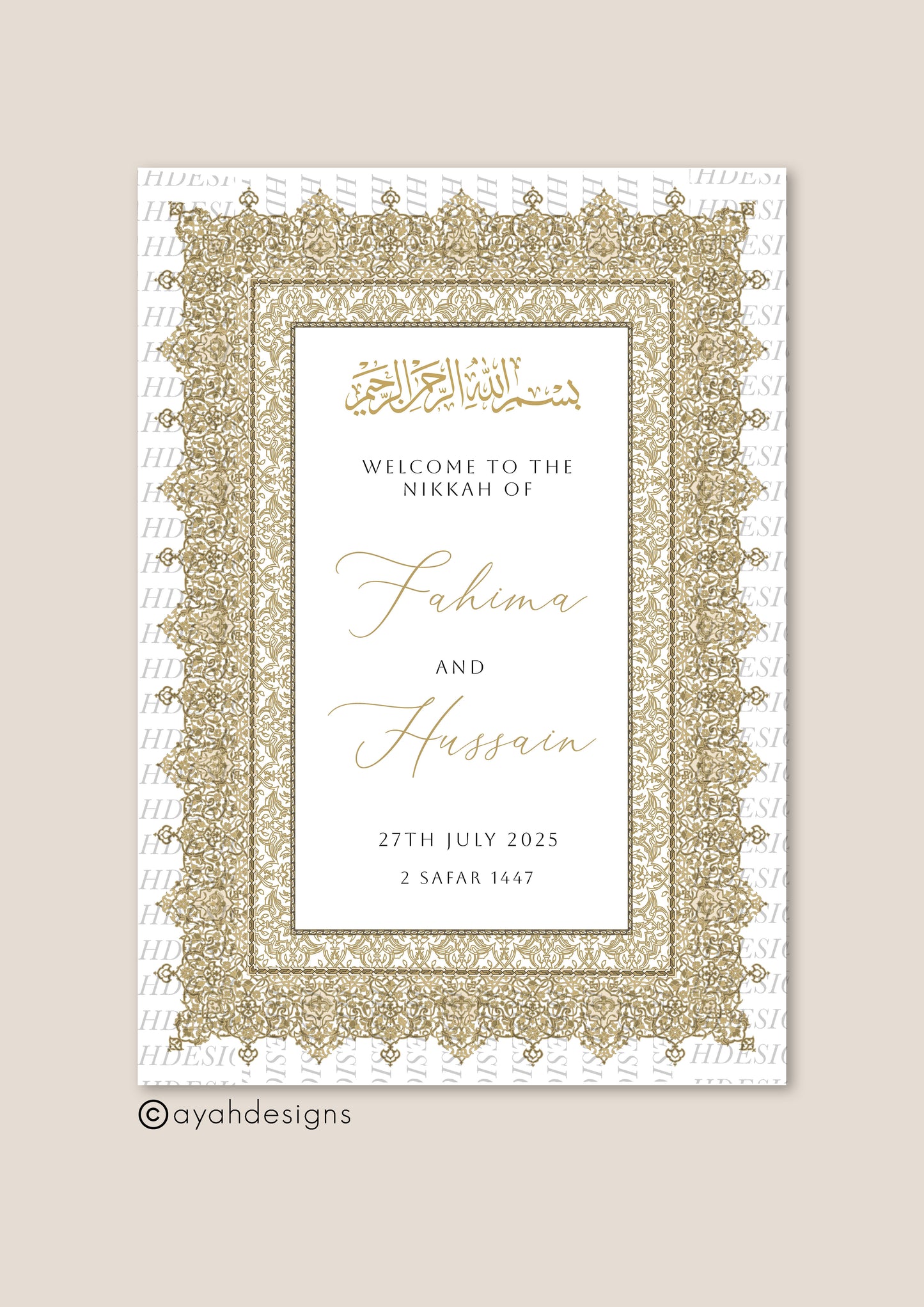Nikkah Welcome Sign - Afreen (Gold)