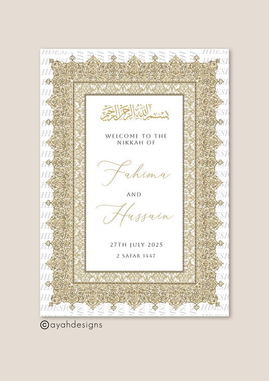 Nikkah Welcome Sign - Afreen (Gold)